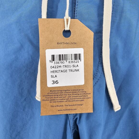 Rhythm Heritage Trunks Mens Size 36 Blue Swim Trunks Board Shorts Blue‎ New - Picture 2 of 6